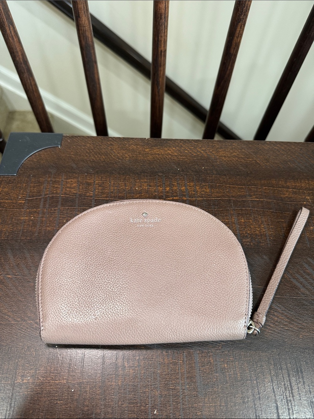 kate spade Pebbled Leather Half-Moon Wristlet in Dusty Rose